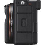 Side view of Sony A7C black camera body, full-frame mirrorless design.