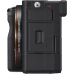 Side view of Sony A7C black camera body, full-frame mirrorless design.