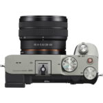Sony A7C camera with 28-60mm lens, top view, silver finish, available at Camix UK.