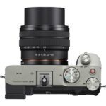 Sony A7C camera with 28-60mm lens in silver, top view, available at Camix UK.