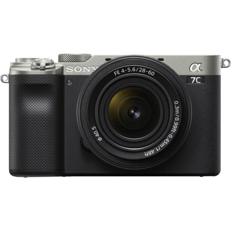 Sony A7C mirrorless camera with 28-60mm lens in silver, available at Camix UK.