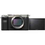 Sony A7C silver mirrorless camera body with flip-out screen, ideal for photography and videography.