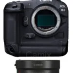Canon EOS R3 camera body with EF-EOS R adapter, available at Camix UK.