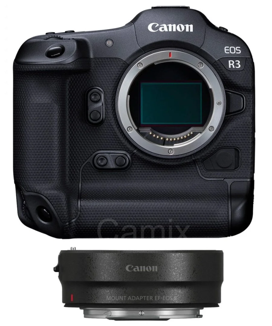 Canon EOS R3 Camera Body With EF-EOS R Adapter Canon EOS R3 camera body with EF-EOS R adapter, available at Camix UK.