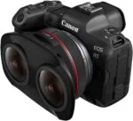 Canon EOS R5 with RF 5.2mm F2.8L Dual Fisheye Lens, ideal for immersive photography.