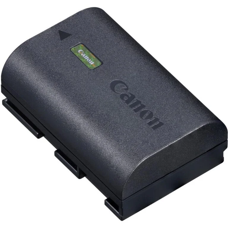 Canon LP-E6NH battery for EOS R5 and EOS R6 cameras.