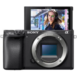 Sony A6400 mirrorless camera body with flip screen, ideal for photography and videography.