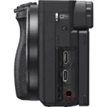 Side view of Sony A6400 camera body showing ports and grip.