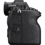 Side view of Sony A7 IV digital camera body with textured grip.
