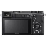 Sony a6400 mirrorless camera with 16-50mm lens, rear view showing controls and screen.