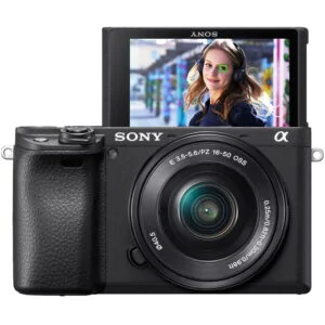 Sony a6400 mirrorless camera with 16-50mm lens, ideal for photography and video.