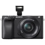 Sony a6400 mirrorless camera with 16-50mm lens, ideal for photography enthusiasts.