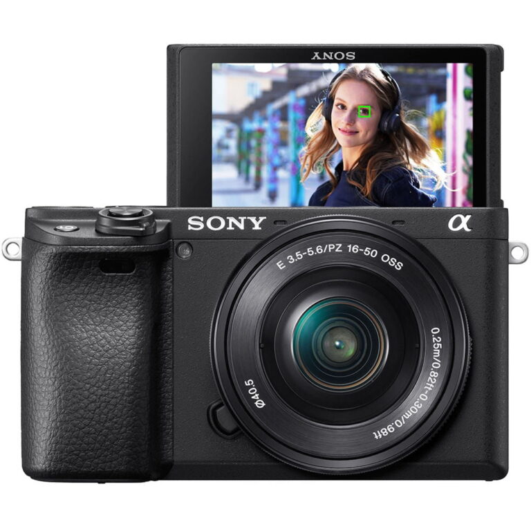 Sony a6400 mirrorless camera with 16-50mm lens, ideal for photography and video.