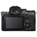 Back view of Sony A7 IV camera with 28-70mm lens, featuring controls and LCD screen.