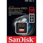 SanDisk Extreme PRO 128GB SDXC card for high-speed photography and video.