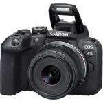 Canon EOS R10 mirrorless camera with 18-45mm lens, ideal for photography enthusiasts.