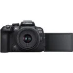 Canon EOS R10 mirrorless camera with 18-45mm lens, ideal for photography enthusiasts.