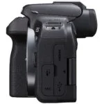 Side view of Canon R10 camera body with ports visible, available at Camix UK.