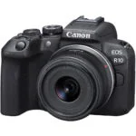 Canon EOS R10 with RF-S 18-45mm lens, ideal for photography enthusiasts.