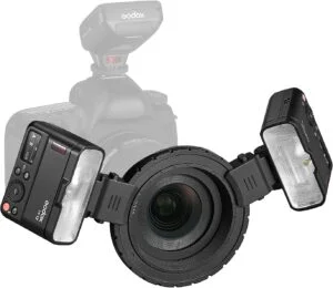 Godox MF12 K2 macro flash kit on camera, ideal for close-up photography.