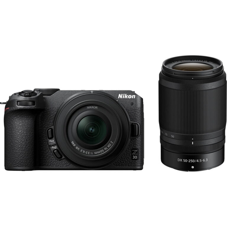 Nikon Z30 mirrorless camera with 16-50mm and 50-250mm lenses.