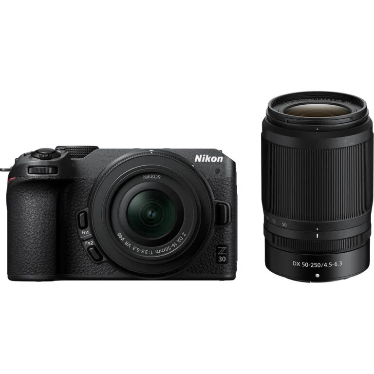 Nikon Z30 mirrorless camera with 16-50mm and 50-250mm lenses.