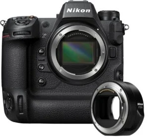 Nikon Z9 camera with Nikon FTZ II adapter, ideal for professional photography.
