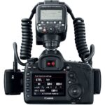 Canon Macro Twin Lite MT-26EX-RT on DSLR camera, ideal for macro photography.