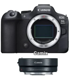 Canon R6 Mark II camera with EOS R adapter, available at Camix UK.