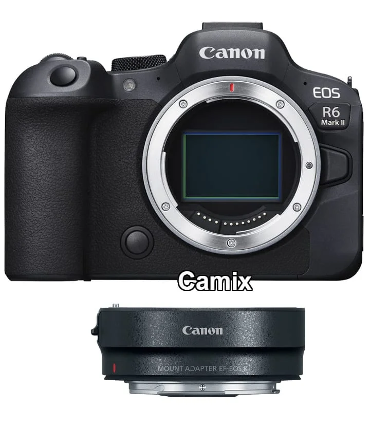 Canon R6 Mark II camera with EOS R adapter, available at Camix UK.