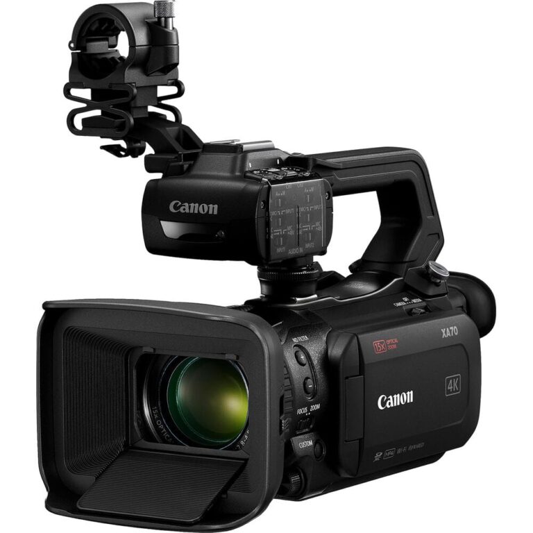 Canon XA70 professional camcorder with 4K capability, ideal for videography and cinema production.
