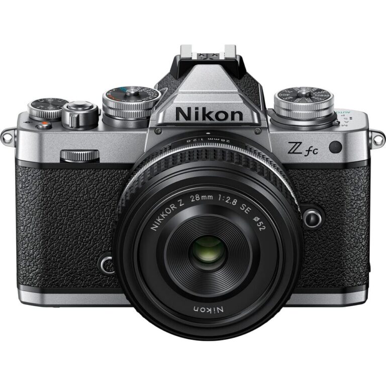 Nikon Z fc mirrorless camera with 28mm lens, available at Camix UK.
