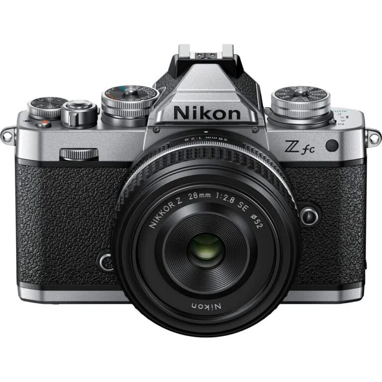 Nikon Z fc mirrorless camera with 28mm lens, available at Camix UK.