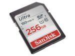 SanDisk 256GB Ultra SDXC card with 150 MB/s speed for photography gear.