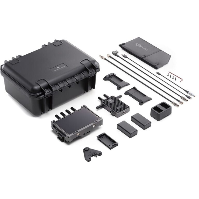 Photography equipment kit with case, cables, and accessories.