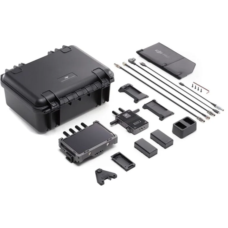 Photography equipment kit with case, cables, and accessories.