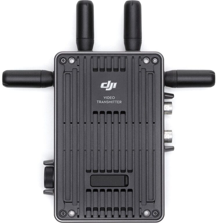 DJI video transmitter with four antennas for professional camera setups.