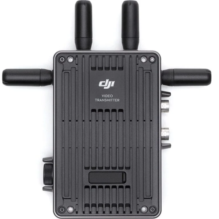 DJI video transmitter with four antennas for professional camera setups.