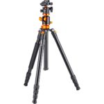 Professional camera tripod with adjustable legs and ball head for photography gear.