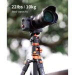 Professional camera on tripod with 22lbs load capacity, ideal for photography gear in the UK.