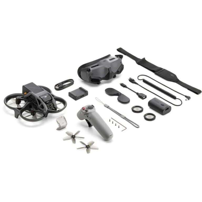 DJI drone kit with controller, goggles, and accessories from Camix camera shop UK.