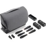 DJI drone accessories including batteries, propellers, and carrying bag.
