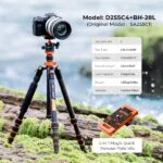 Camera on K&F Concept tripod by the sea, featuring carbon fiber legs and quick release plate.
