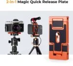 2-in-1 magic quick release plate for cameras and smartphones on tripods.