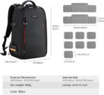 Black camera backpack with customizable dividers, ideal for photography gear and accessories.
