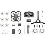 DJI Avata Fly Smart Combo with FPV Goggles, controller, and accessories.