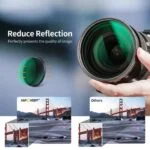 K&F Concept 58mm Variable ND Filter reducing reflection on camera lens.