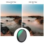Comparison of landscape photos with and without a 58mm variable ND filter by K&F Concept.