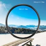 UV filter comparison showing clear sky and snowy landscape, highlighting photography gear benefits.