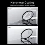 K&F Concept camera lens filter with nanometer coating, showing waterproof and scratch-resistant properties.